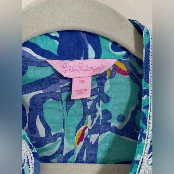 Lilly Pulitzer Sarasota Beaded Blue Iris Mai Tai Tunic Top Women’s Size XS - Picture 4 of 16